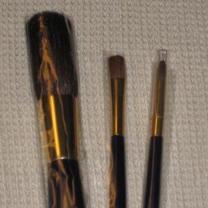 NEW Estee Lauder 3 Pc Blush Eyeshadow Lip Brush Makeup Blue Sealed Brush Set NIP